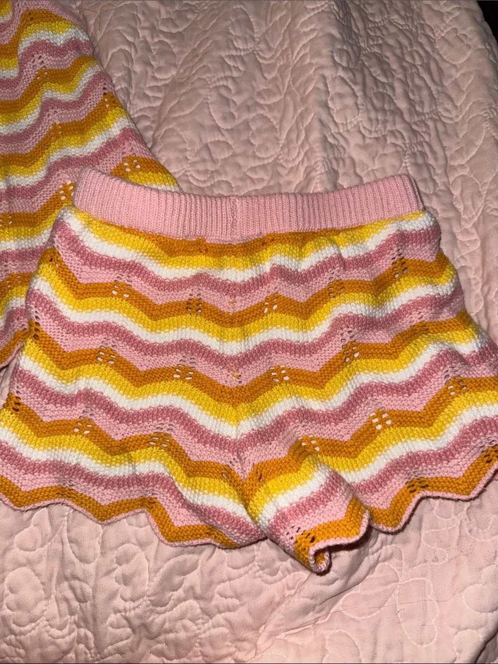 Haute Hippie Pink, Yellow & White Knit Kids Shorts Set